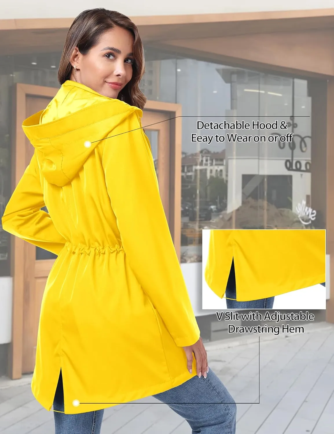 Bloggerlove Rain Jacket for Women Waterproof with Hood Trech Coat for Women Lightweight Raincoats Long Windbreaker