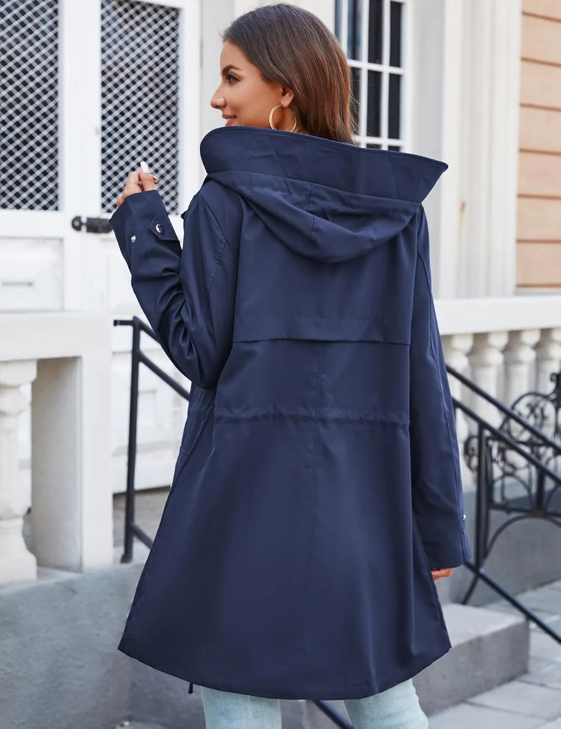 Bloggerlove Rain Jacket for Women Waterproof with Hood Trech Coat for Women Lightweight Raincoats Long Windbreaker