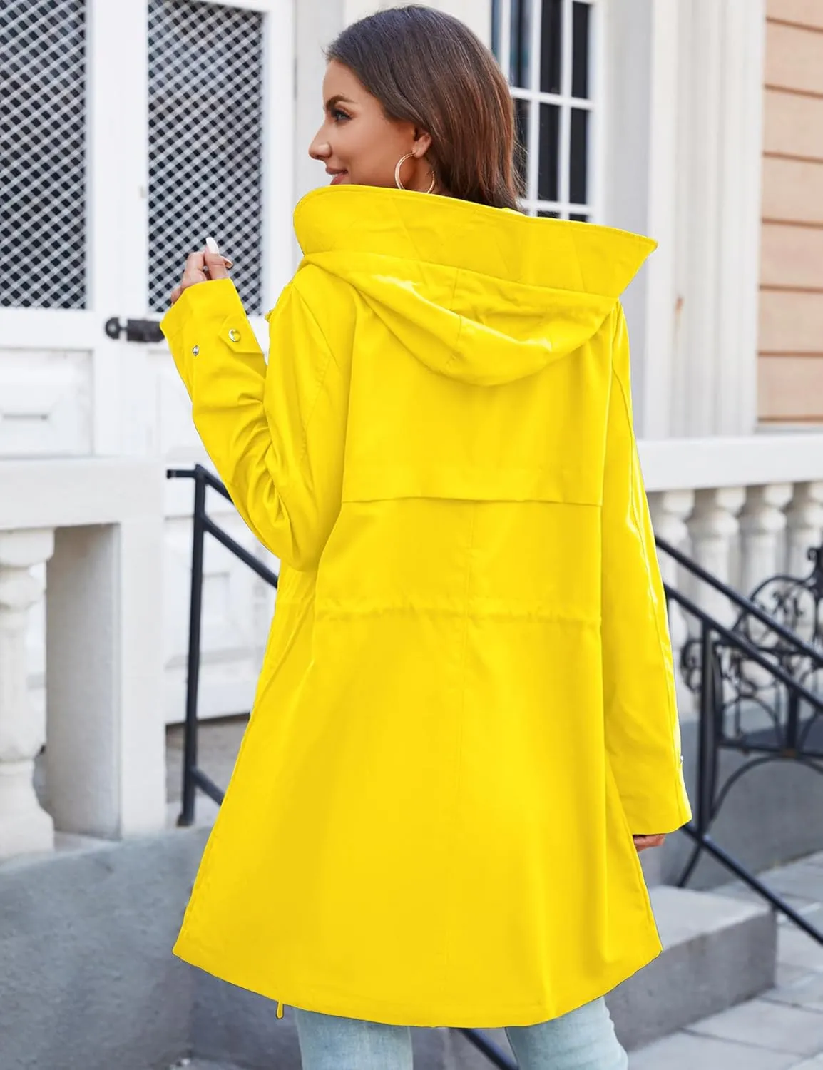 Bloggerlove Rain Jacket for Women Waterproof with Hood Trech Coat for Women Lightweight Raincoats Long Windbreaker
