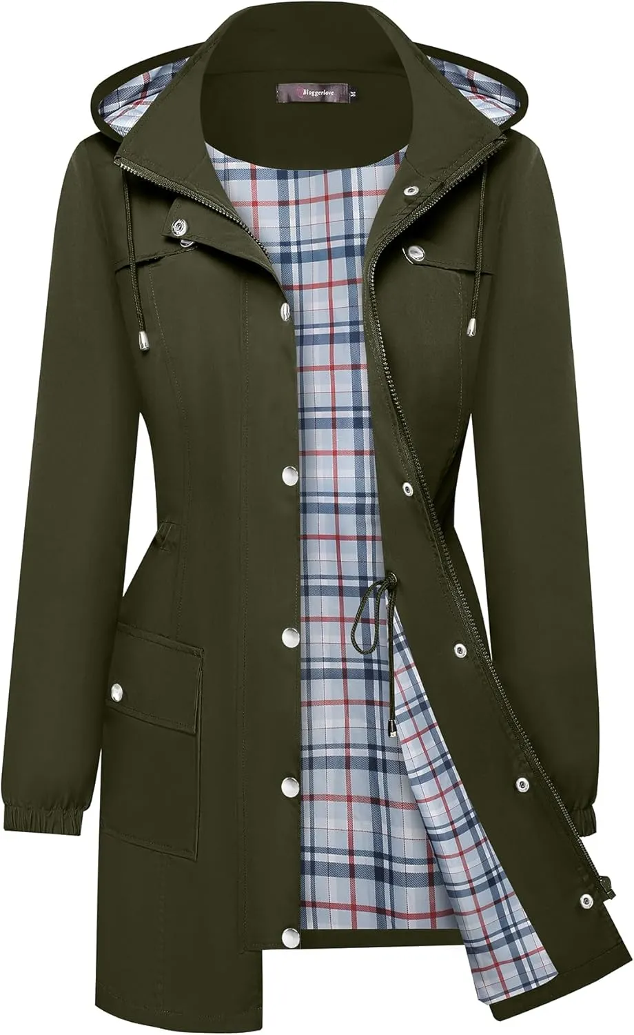 Bloggerlove Rain Jacket Women Lightweight Raincoats Outdoor Waterproof Windbreaker Hooded Plaid Lined Trench Coat S-XXL