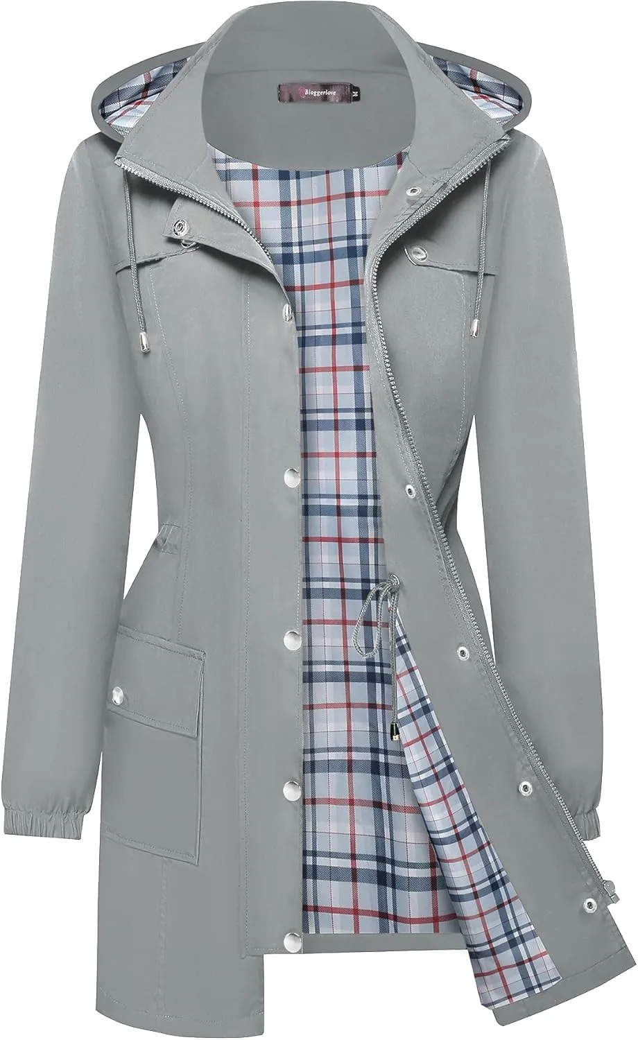 Bloggerlove Rain Jacket Women Lightweight Raincoats Outdoor Waterproof Windbreaker Hooded Plaid Lined Trench Coat S-XXL