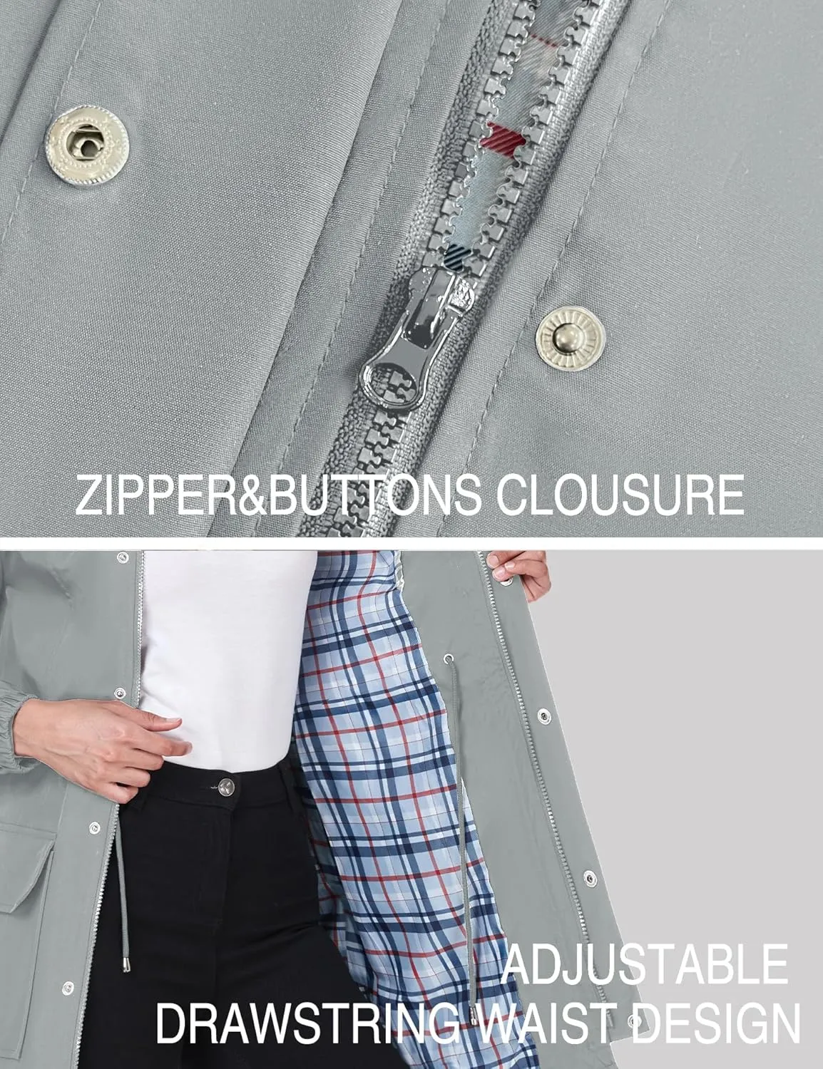 Bloggerlove Rain Jacket Women Lightweight Raincoats Outdoor Waterproof Windbreaker Hooded Plaid Lined Trench Coat S-XXL