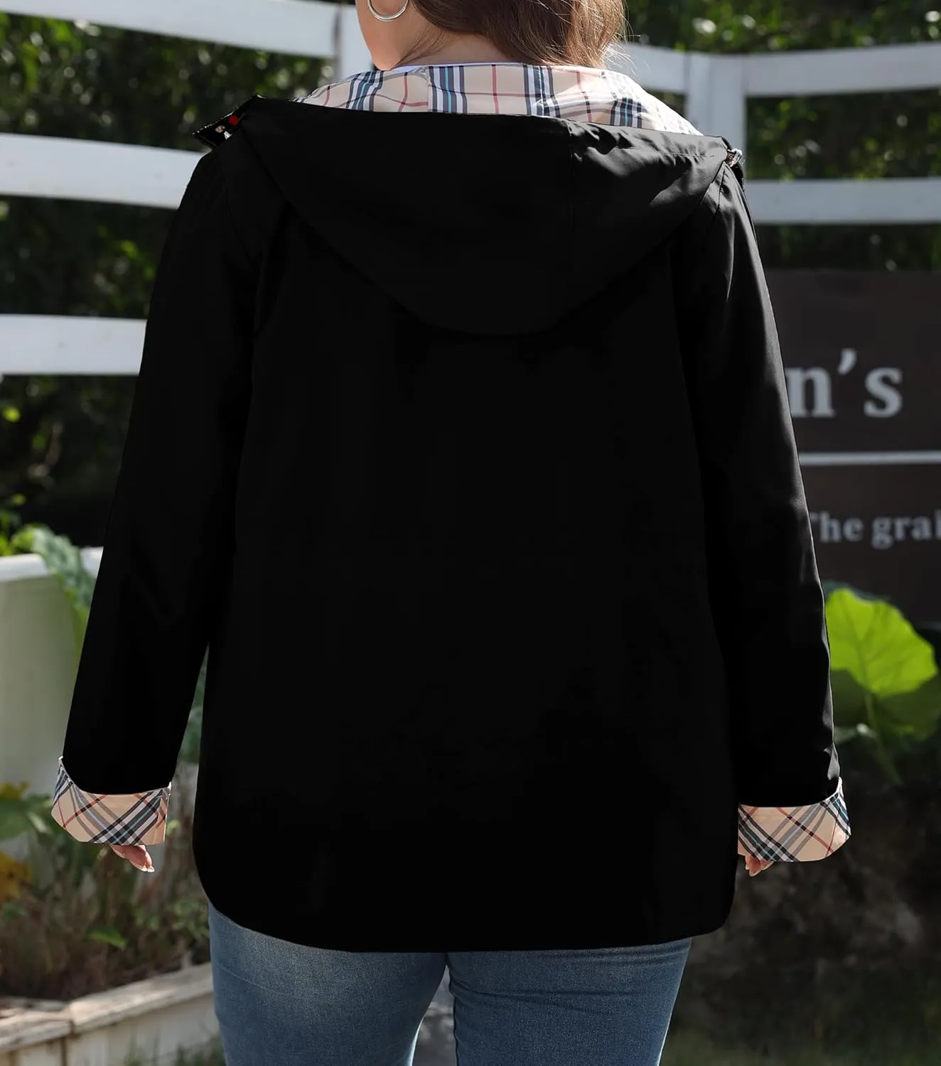 Bloggerlove Rain Jacket Women Plus Size Long Raincoat with Hood Waterproof Outdoor Trench Coat