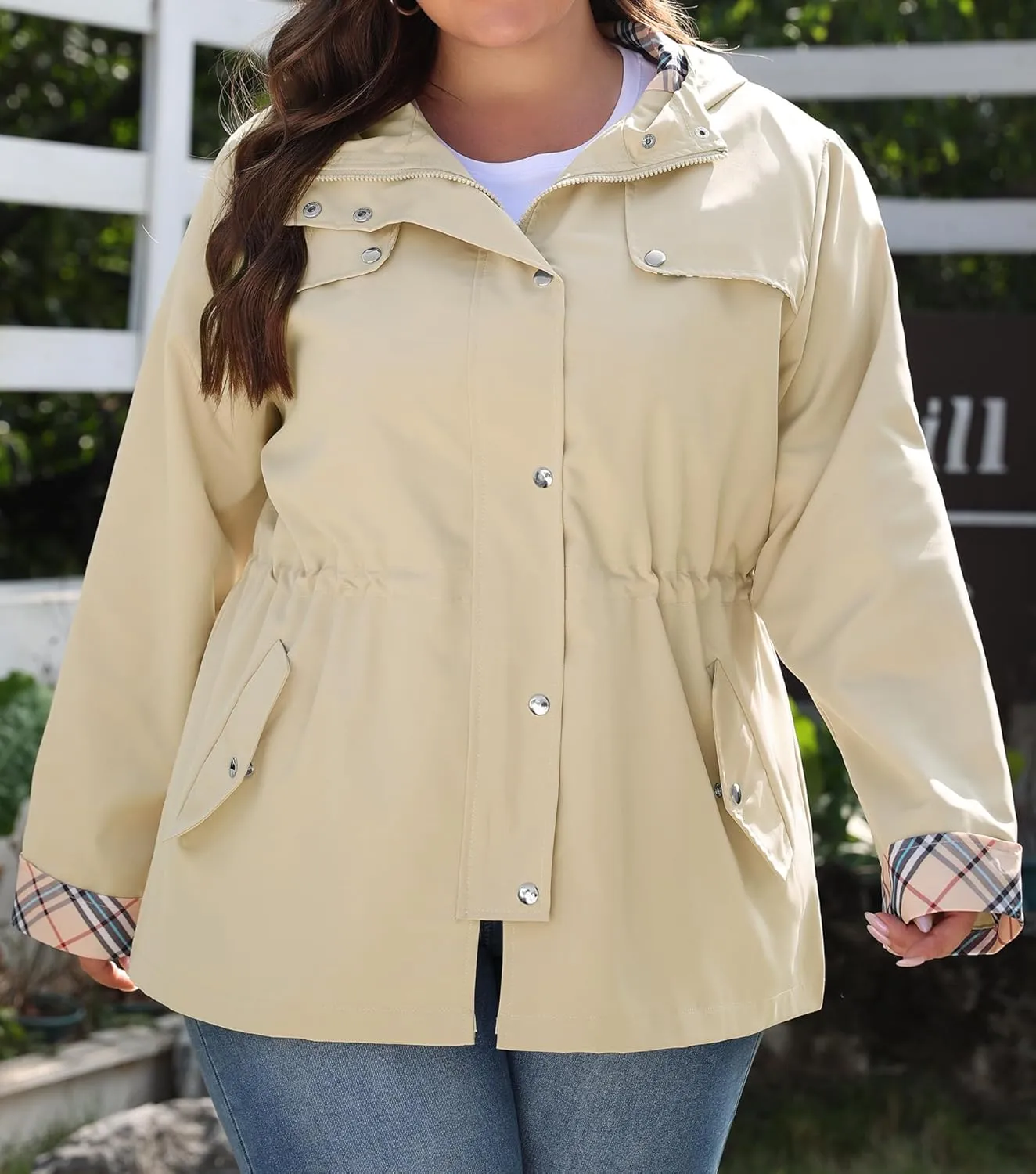 Bloggerlove Rain Jacket Women Plus Size Long Raincoat with Hood Waterproof Outdoor Trench Coat