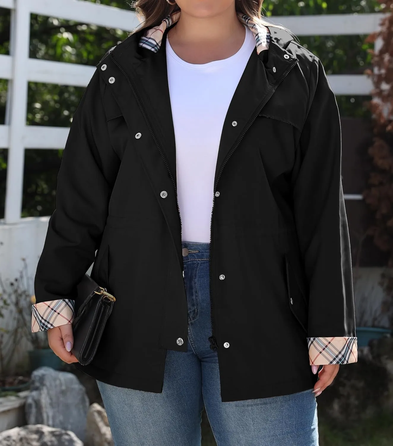 Bloggerlove Rain Jacket Women Plus Size Long Raincoat with Hood Waterproof Outdoor Trench Coat