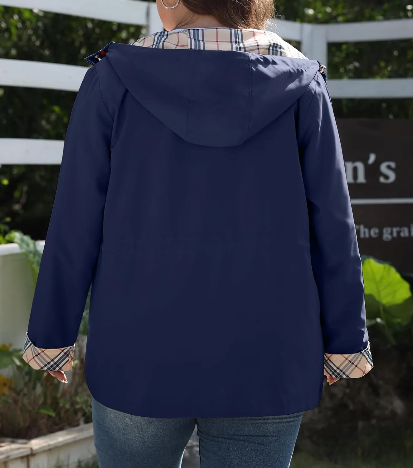 Bloggerlove Rain Jacket Women Plus Size Long Raincoat with Hood Waterproof Outdoor Trench Coat