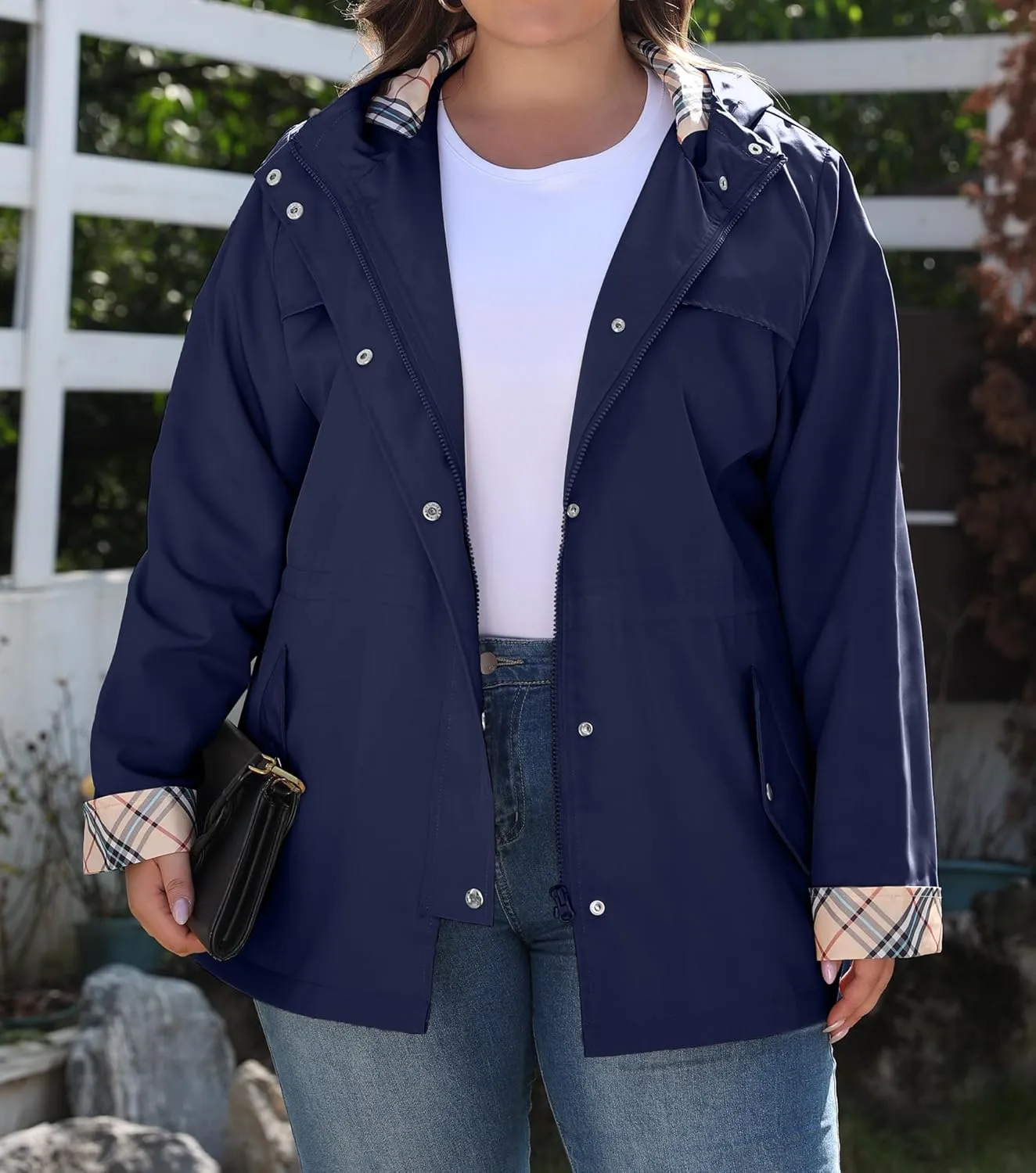 Bloggerlove Rain Jacket Women Plus Size Long Raincoat with Hood Waterproof Outdoor Trench Coat