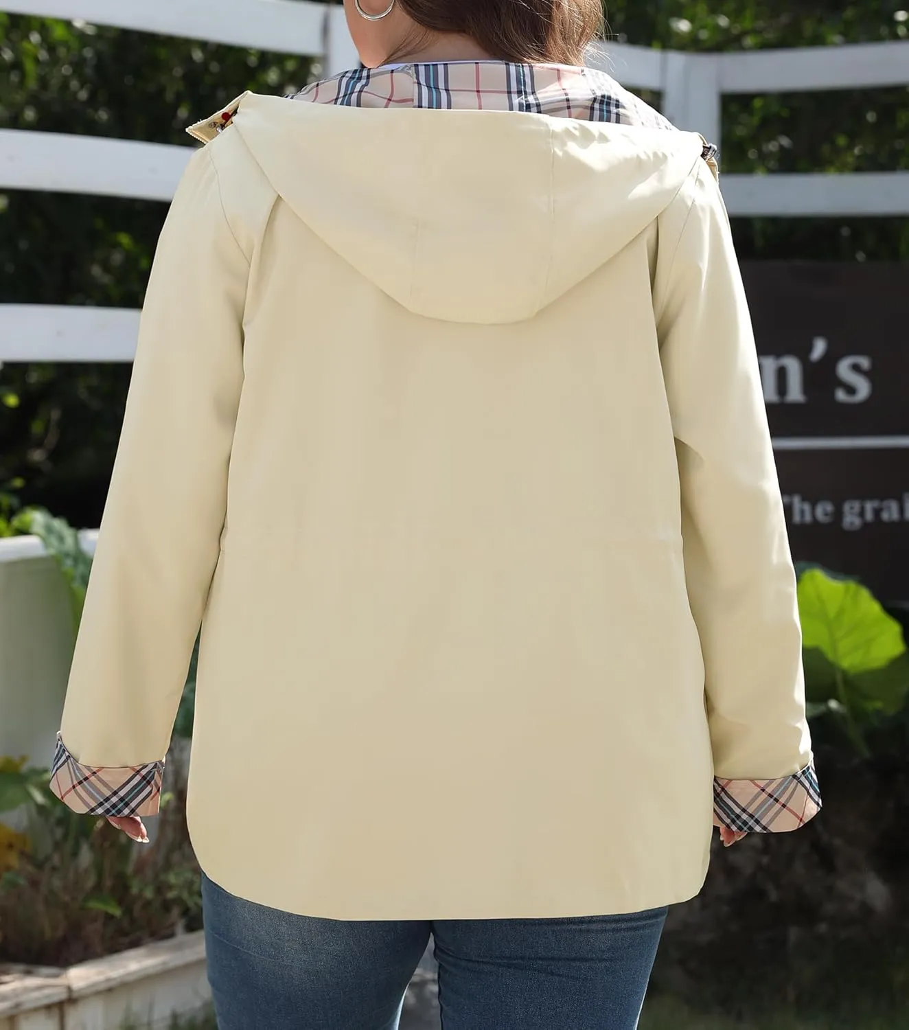Bloggerlove Rain Jacket Women Plus Size Long Raincoat with Hood Waterproof Outdoor Trench Coat
