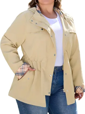 Bloggerlove Rain Jacket Women Plus Size Long Raincoat with Hood Waterproof Outdoor Trench Coat