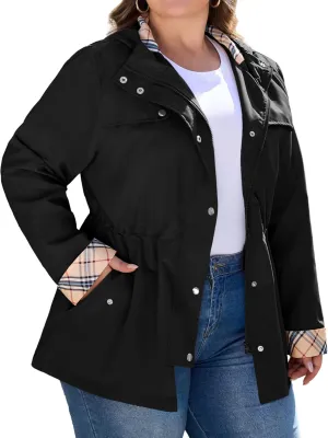 Bloggerlove Rain Jacket Women Plus Size Long Raincoat with Hood Waterproof Outdoor Trench Coat