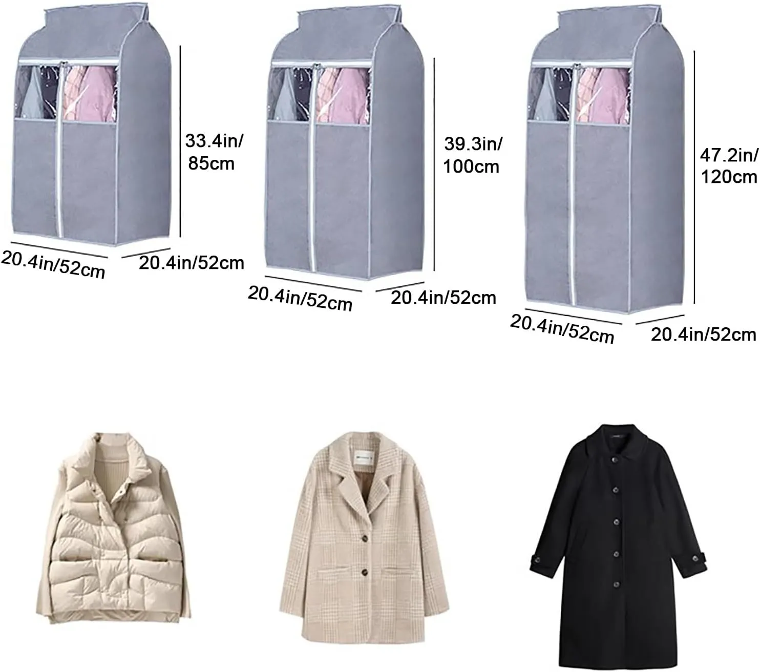 Breathable Garment Bag, Garment Bags for Hanging Clotheswith Clear Window, Dustproof Hanging Suit Bags, for Closet Storage(39.3in/100cm)