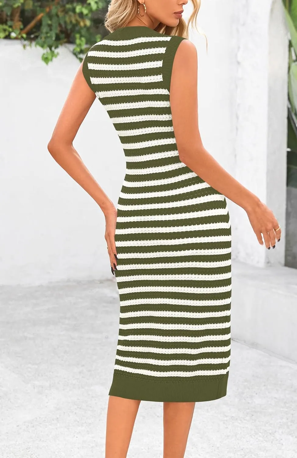BTFBM Casual Women Spring Dresses 2025 Sleeveless Striped Midi Button Down Dress Ribbed Knit Cardigan Cover Up Dress