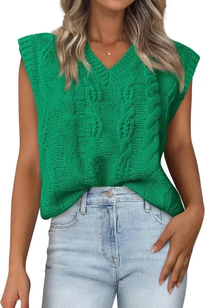 BTFBM Womens Oversized Sweater Vest 2025 Summer V Neck Casual Sleeveless Sweaters Loose Cable Knit Pullover Tops