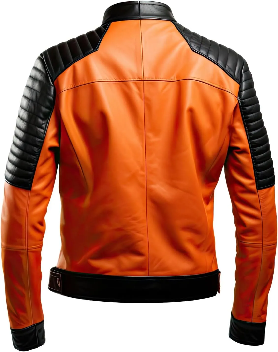 Buy & Catch Online Store Men Cafe Racer Orange Motorcycle Jacket Quilted Leather Biker Zipper Rider Moto Jacket, Small