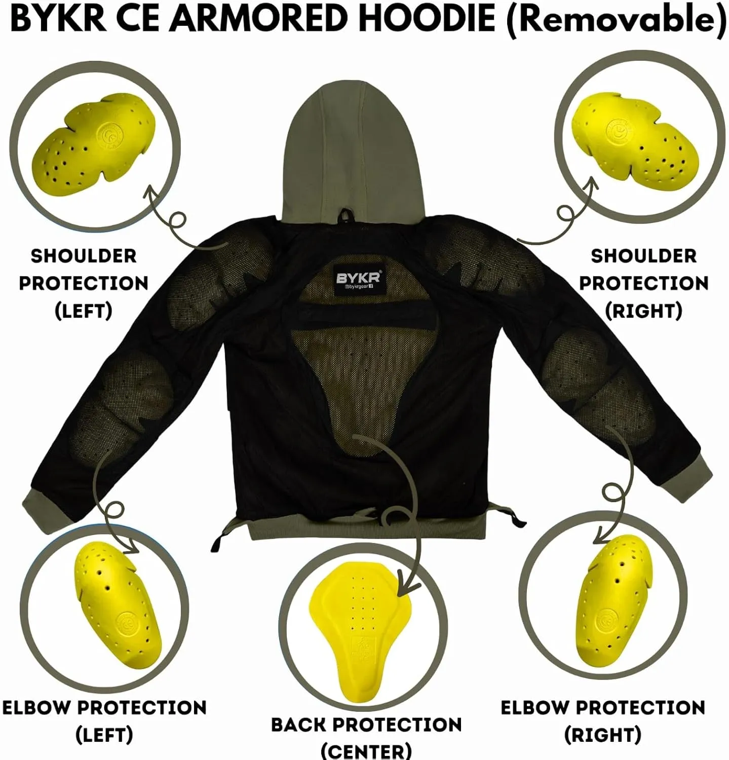 BYKR Motorcycle Hoodie for Men & Women Biker Motorcycle Jackets Breathable Motorbike Riding Sweatshirt All Weather CE Armored