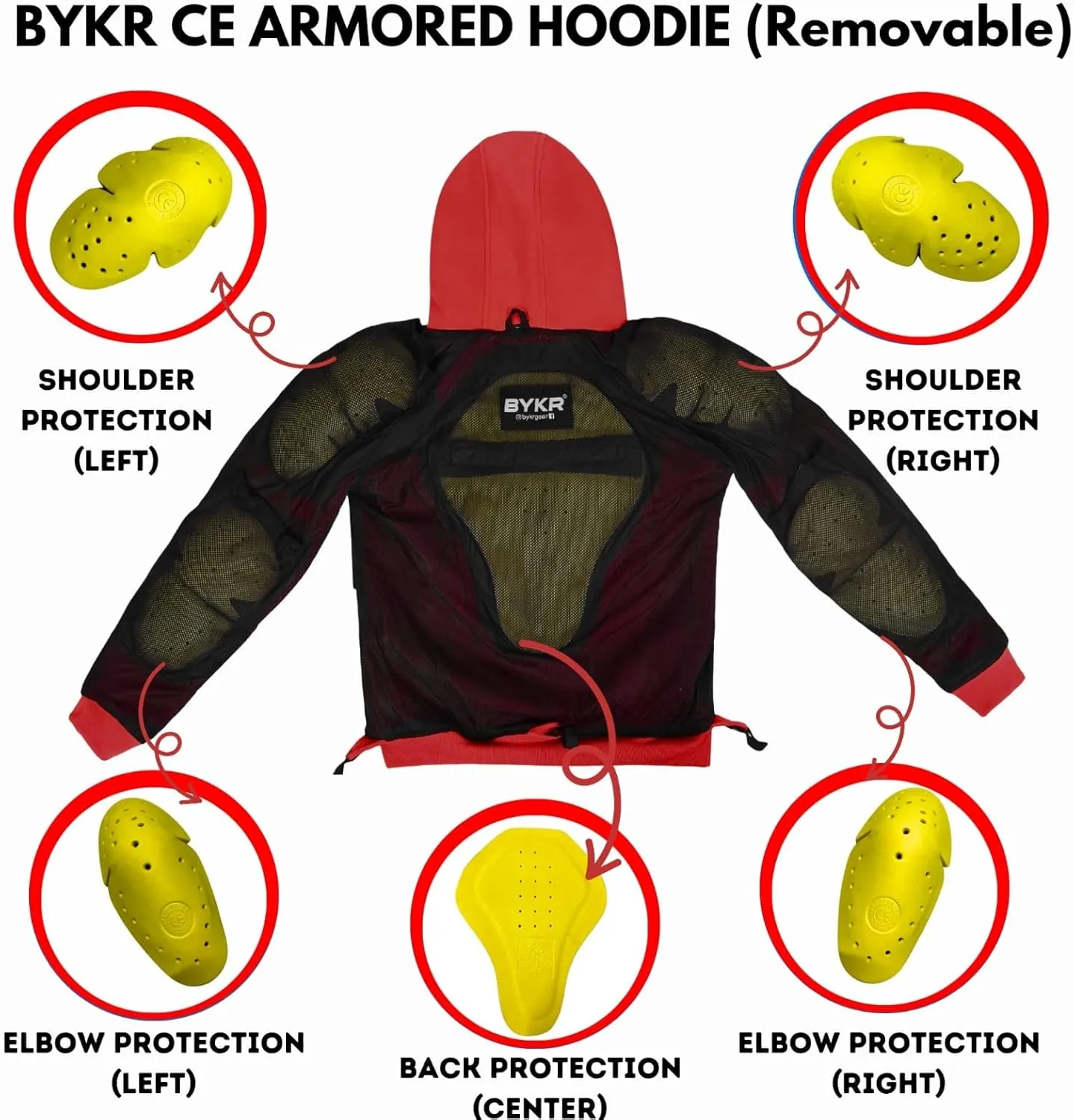BYKR Motorcycle Hoodie for Men & Women Biker Motorcycle Jackets Breathable Motorbike Riding Sweatshirt All Weather CE Armored