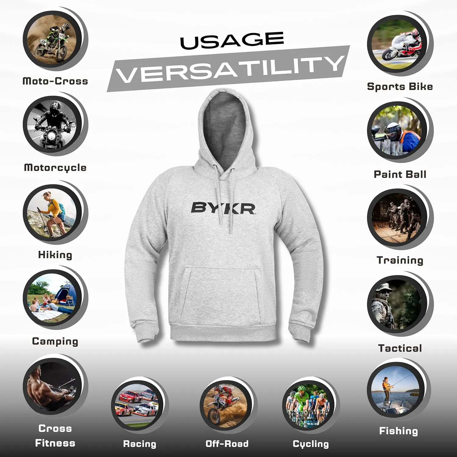BYKR Motorcycle Hoodie for Men & Women Biker Motorcycle Jackets Breathable Motorbike Riding Sweatshirt All Weather CE Armored