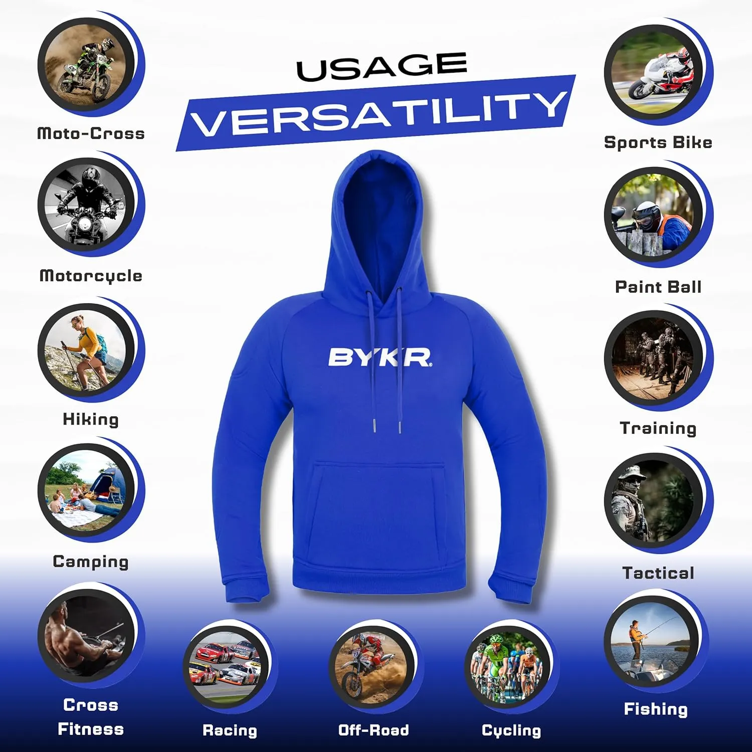 BYKR Motorcycle Hoodie for Men & Women Biker Motorcycle Jackets Breathable Motorbike Riding Sweatshirt All Weather CE Armored