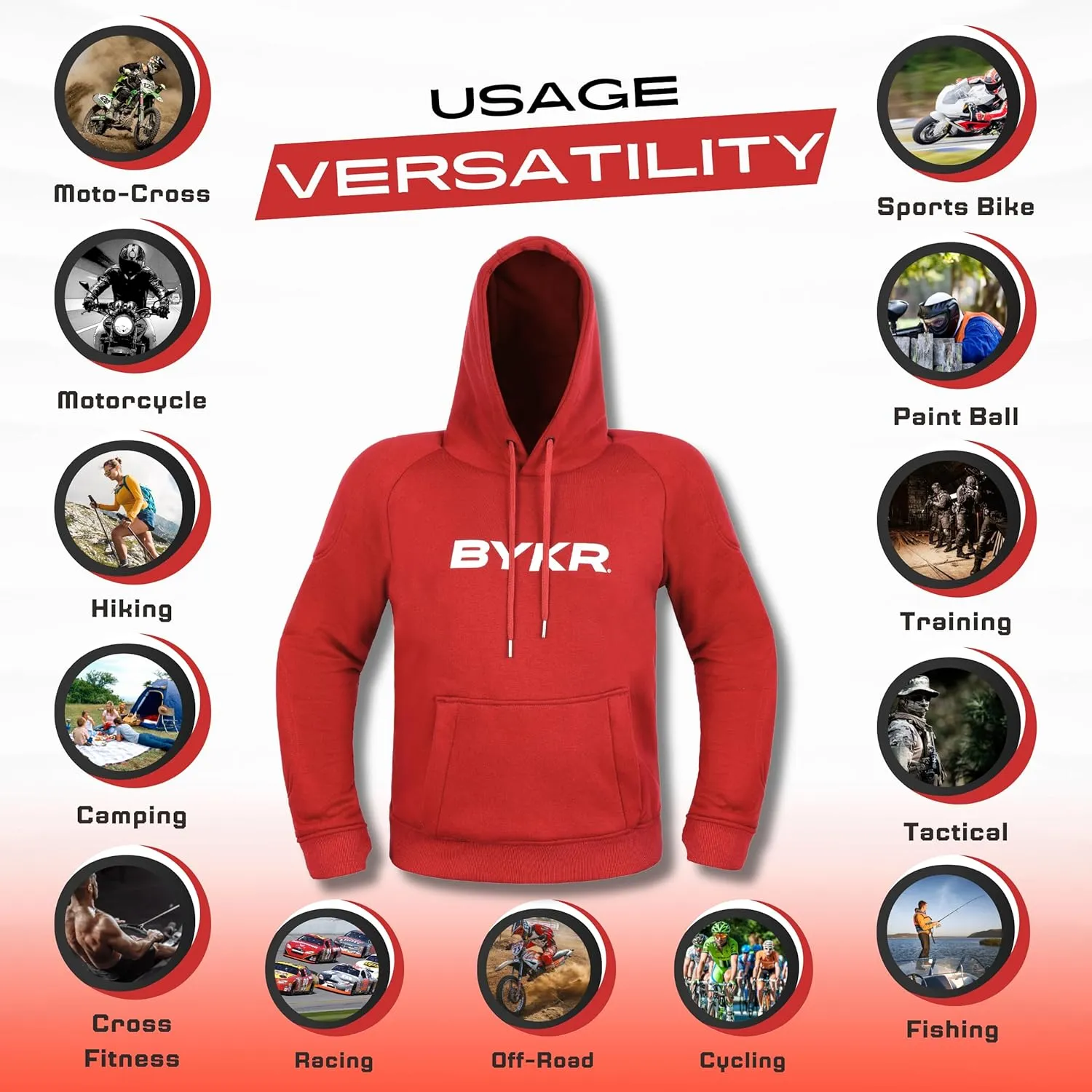 BYKR Motorcycle Hoodie for Men & Women Biker Motorcycle Jackets Breathable Motorbike Riding Sweatshirt All Weather CE Armored