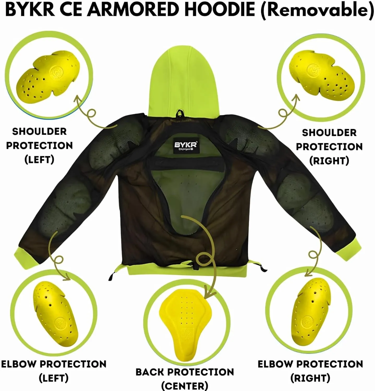 BYKR Motorcycle Hoodie for Men & Women Biker Motorcycle Jackets Breathable Motorbike Riding Sweatshirt All Weather CE Armored