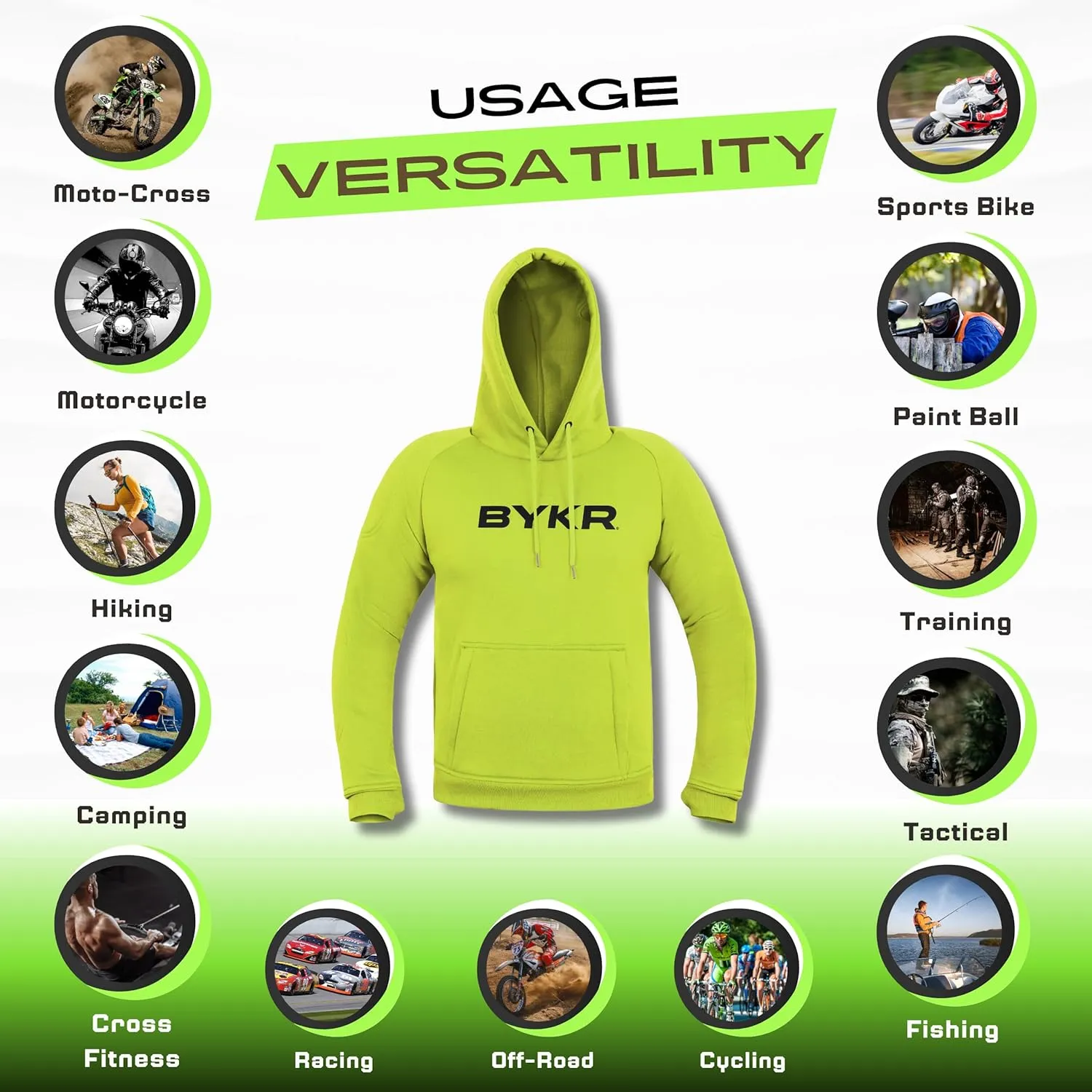 BYKR Motorcycle Hoodie for Men & Women Biker Motorcycle Jackets Breathable Motorbike Riding Sweatshirt All Weather CE Armored