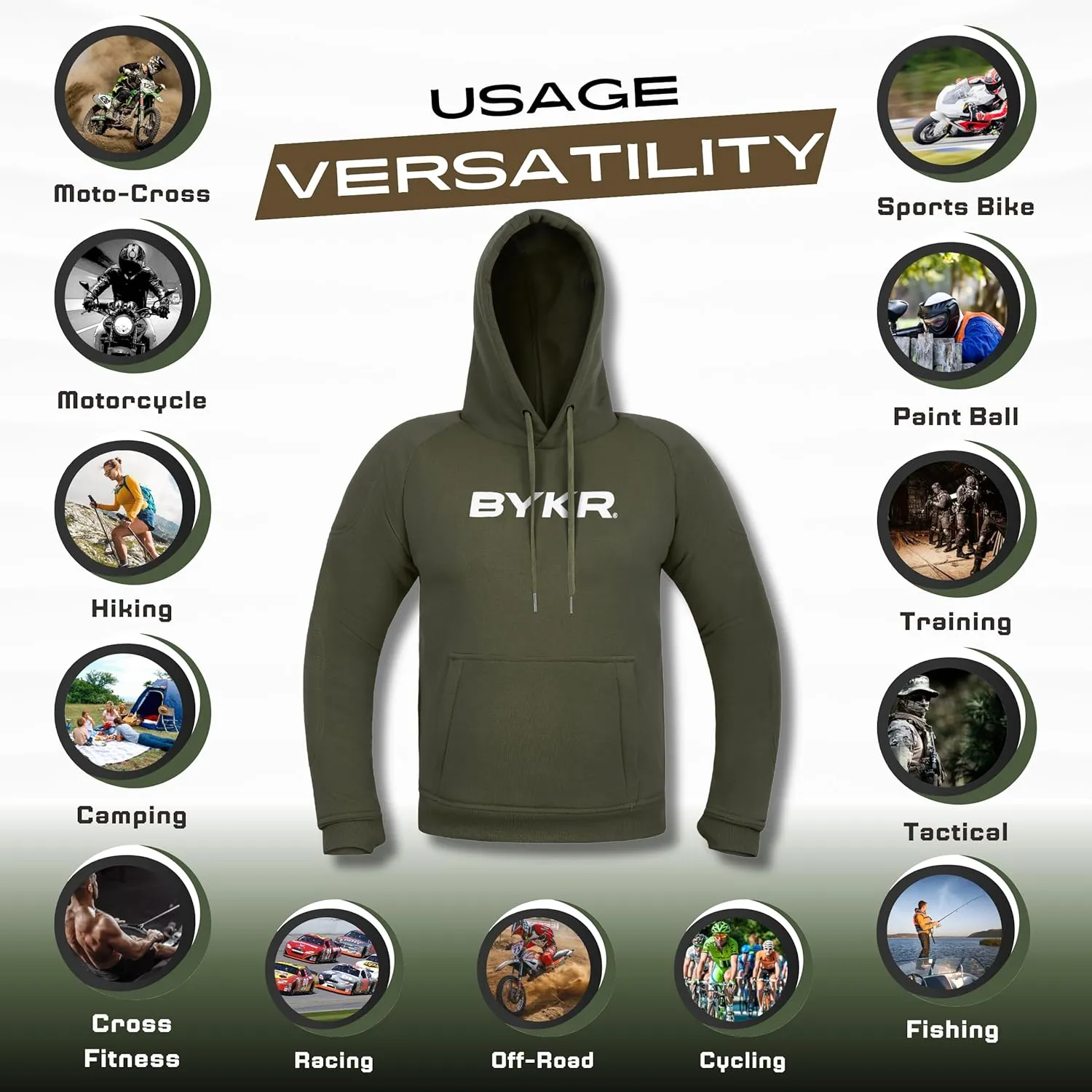 BYKR Motorcycle Hoodie for Men & Women Biker Motorcycle Jackets Breathable Motorbike Riding Sweatshirt All Weather CE Armored