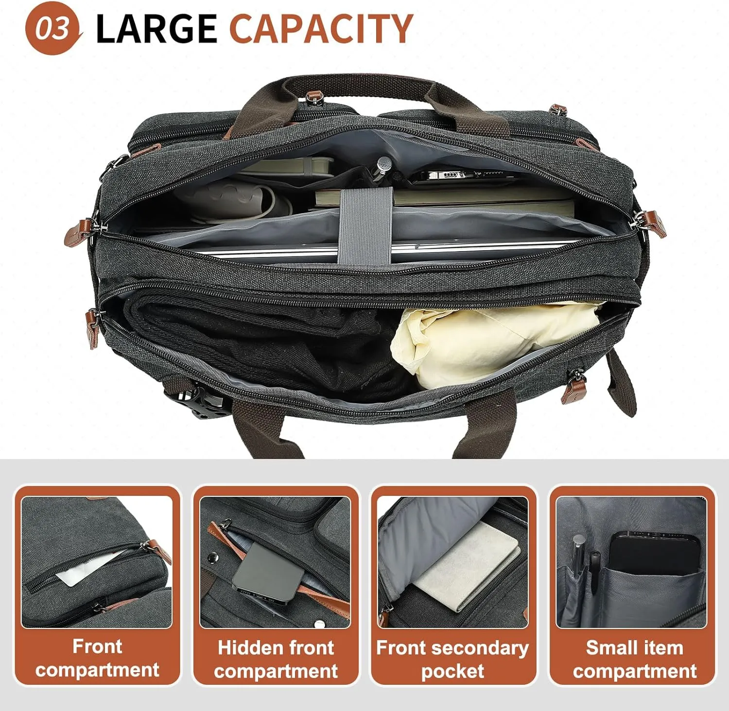 Canvas Laptop Backpack for Men, Versatile 3-in-1 Design and Pockets for Organized Storage