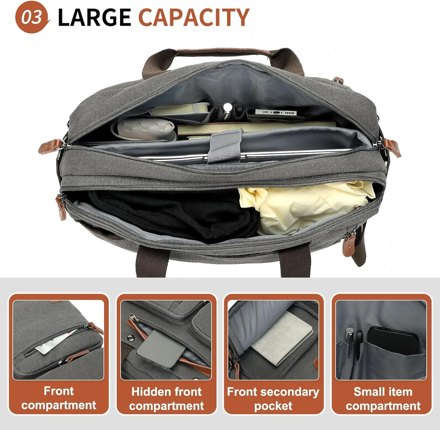 Canvas Laptop Backpack for Men, Versatile 3-in-1 Design and Pockets for Organized Storage