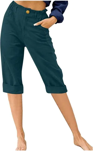 Capri Pants for Women 2024 Casual Summer High Waist Straight Leg Lounge Pant Resort Wear Beach Cropped Trousers