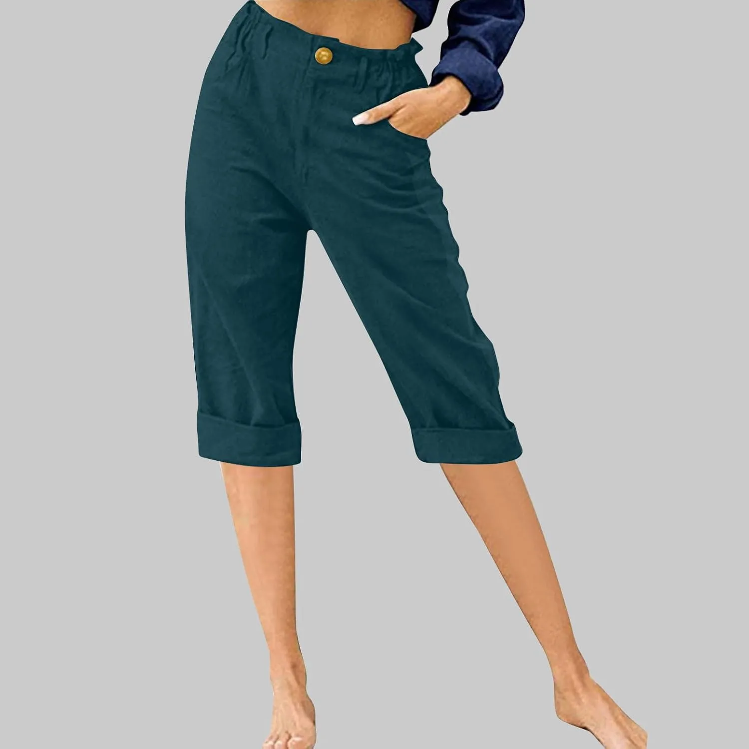 Capri Pants for Women 2024 Casual Summer High Waist Straight Leg Lounge Pant Resort Wear Beach Cropped Trousers