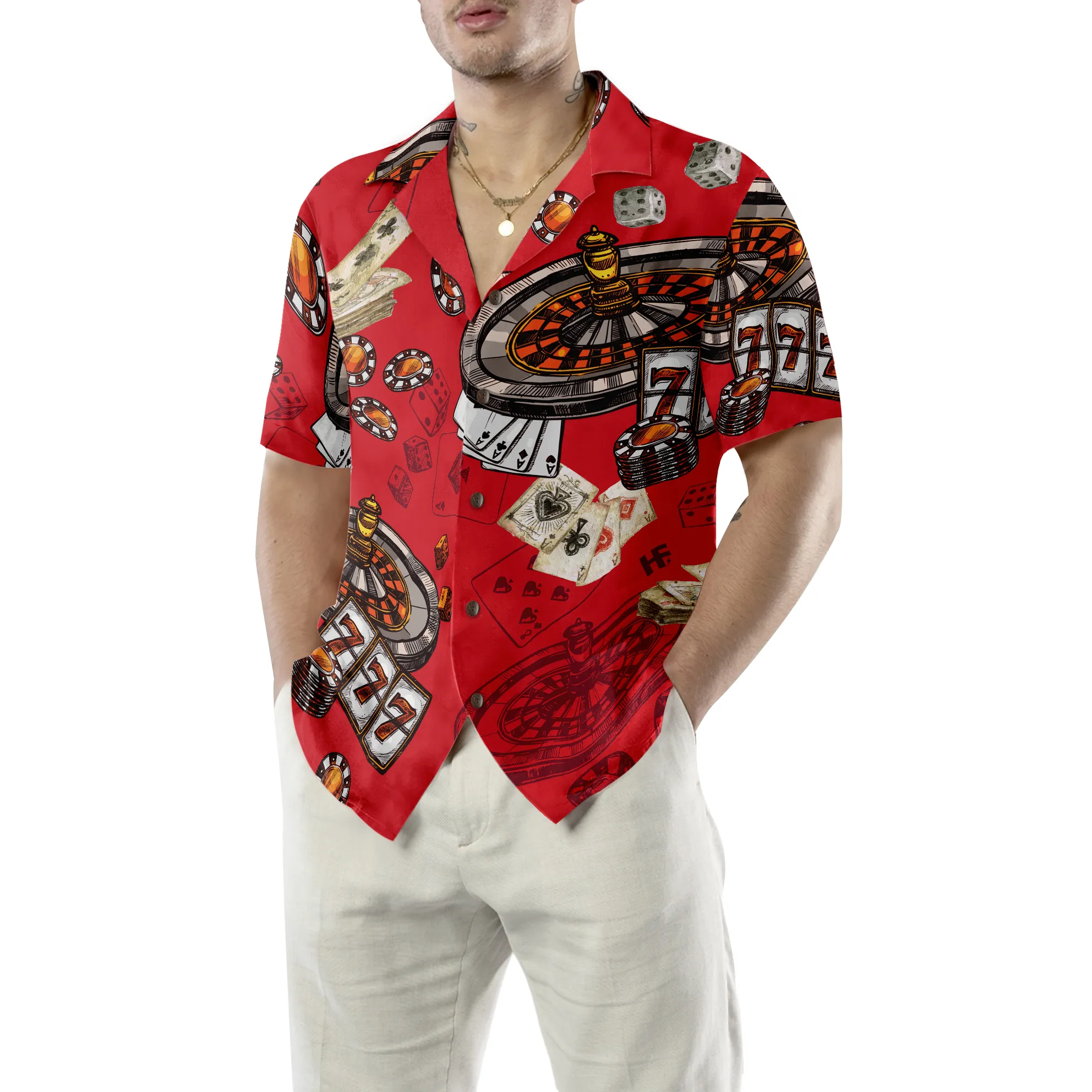 Casino Pattern Red Background Hawaiian Shirt, Best Gift For Husband, Wife, Boyfriend, Girlfriend, Friend, Family