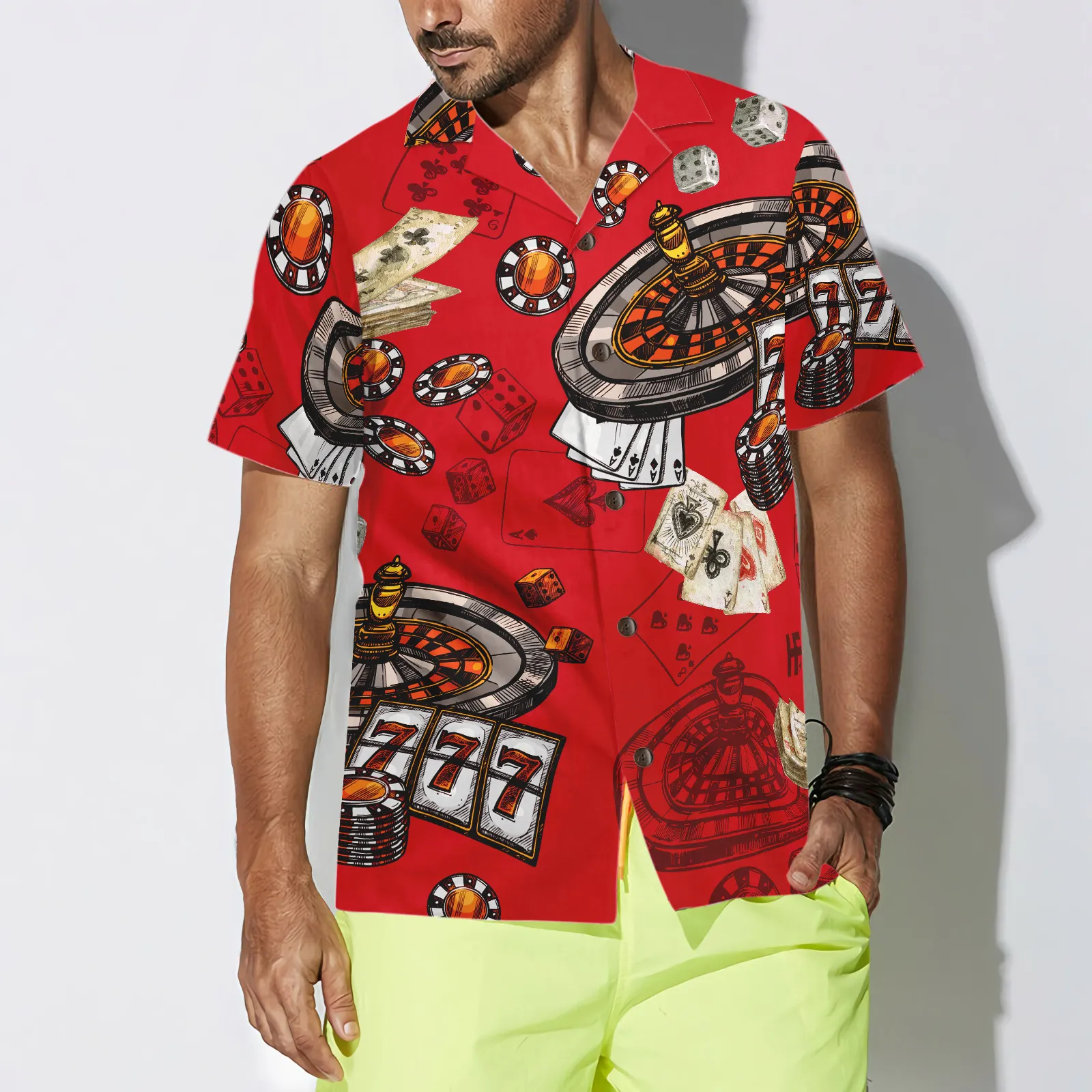 Casino Pattern Red Background Hawaiian Shirt, Best Gift For Husband, Wife, Boyfriend, Girlfriend, Friend, Family