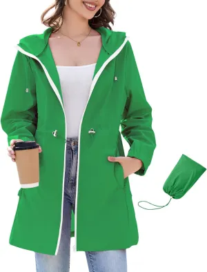 Century Star Women Waterproof Rain Jacket Lightweight Packable Raincoats for Women with Hood Long Rain Coat Windbreaker