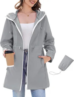 Century Star Women Waterproof Rain Jacket Lightweight Packable Raincoats for Women with Hood Long Rain Coat Windbreaker