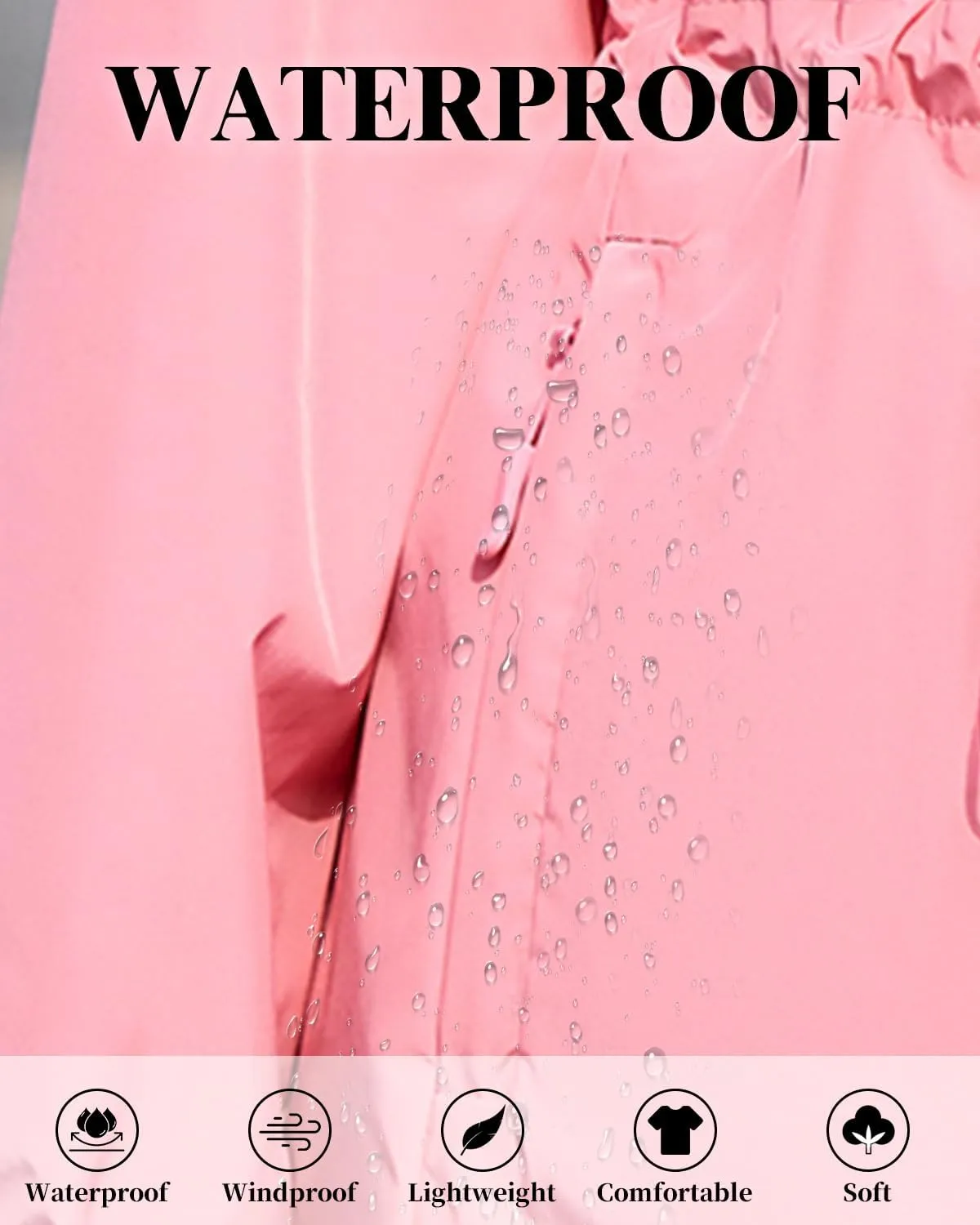 Century Star Women Waterproof Rain Jacket Lightweight Packable Raincoats for Women with Hood Long Rain Coat Windbreaker