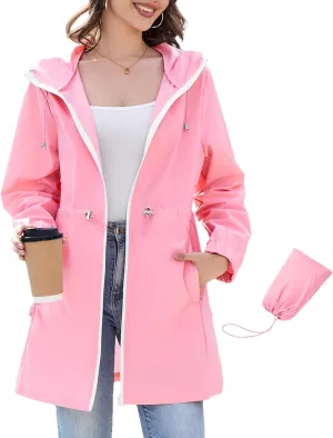 Century Star Women Waterproof Rain Jacket Lightweight Packable Raincoats for Women with Hood Long Rain Coat Windbreaker