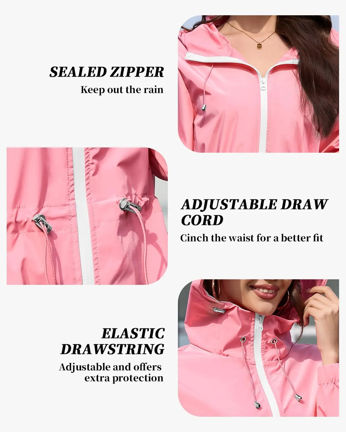 Century Star Women Waterproof Rain Jacket Lightweight Packable Raincoats for Women with Hood Long Rain Coat Windbreaker