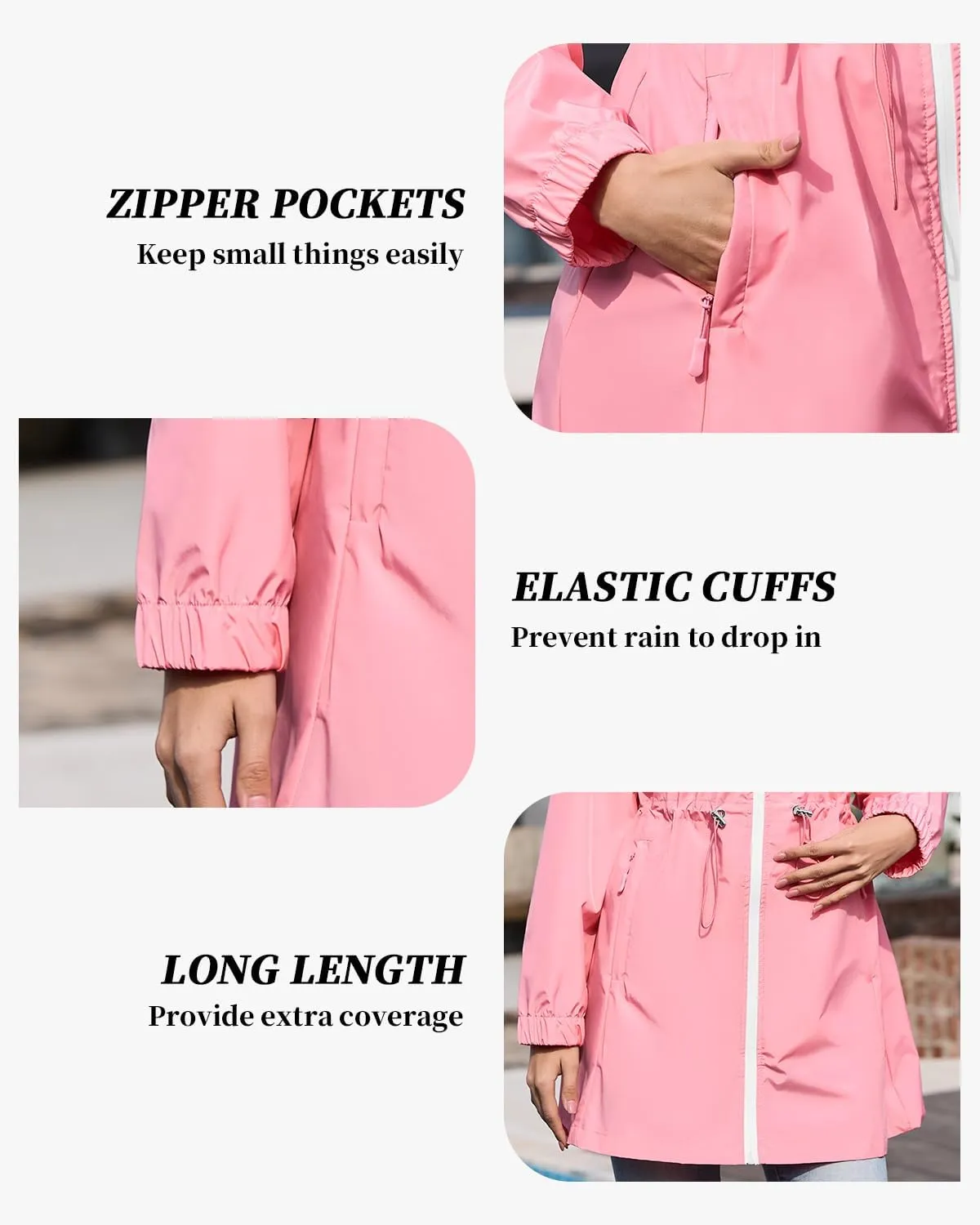 Century Star Women Waterproof Rain Jacket Lightweight Packable Raincoats for Women with Hood Long Rain Coat Windbreaker