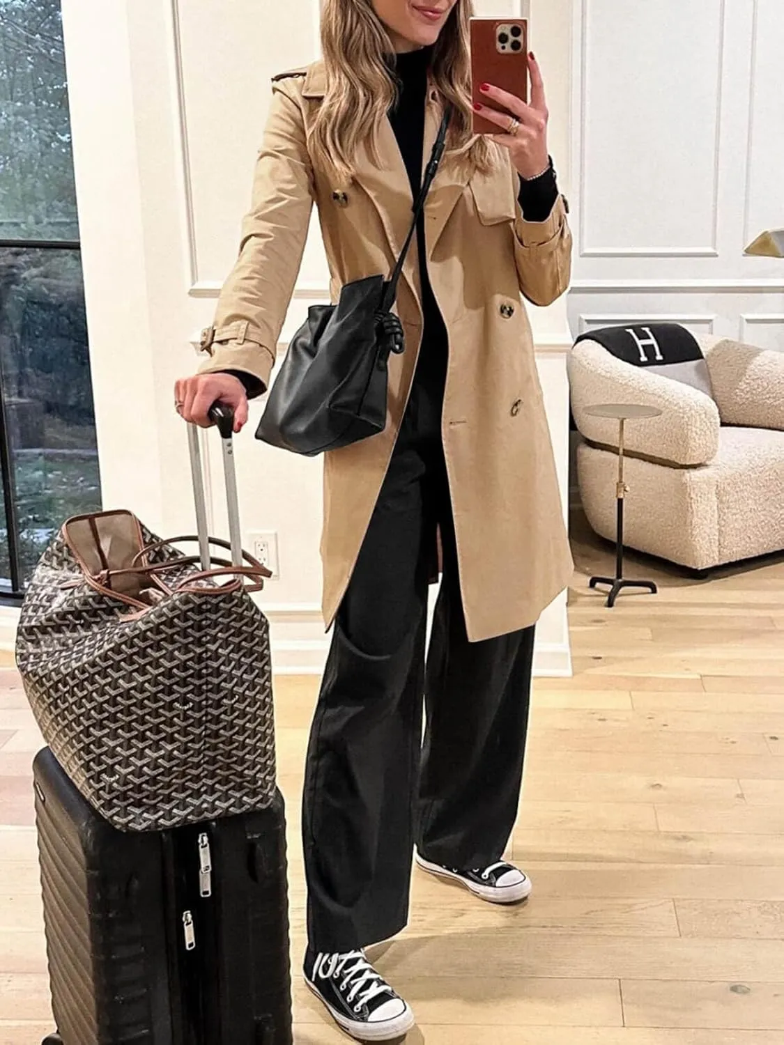 Cicy Bell Womens Long Trench Coat Double Breasted Classic Lapel Fall Overcoat with Belt