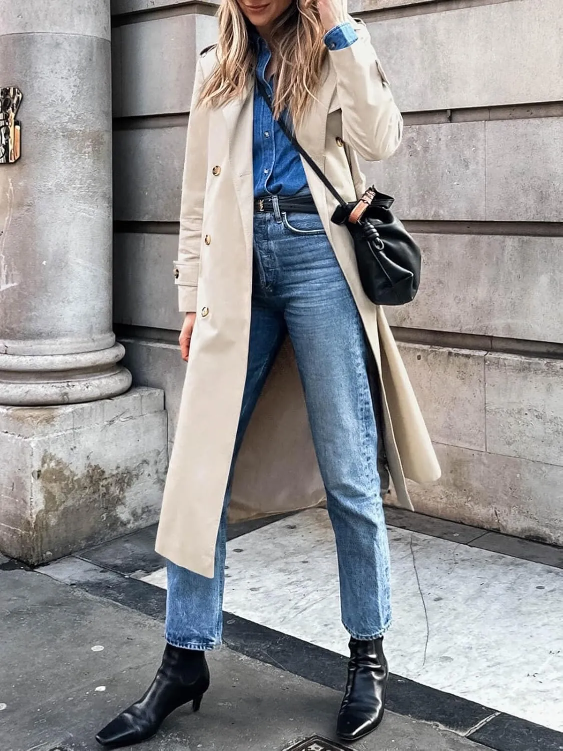 Cicy Bell Womens Long Trench Coat Double Breasted Classic Lapel Fall Overcoat with Belt