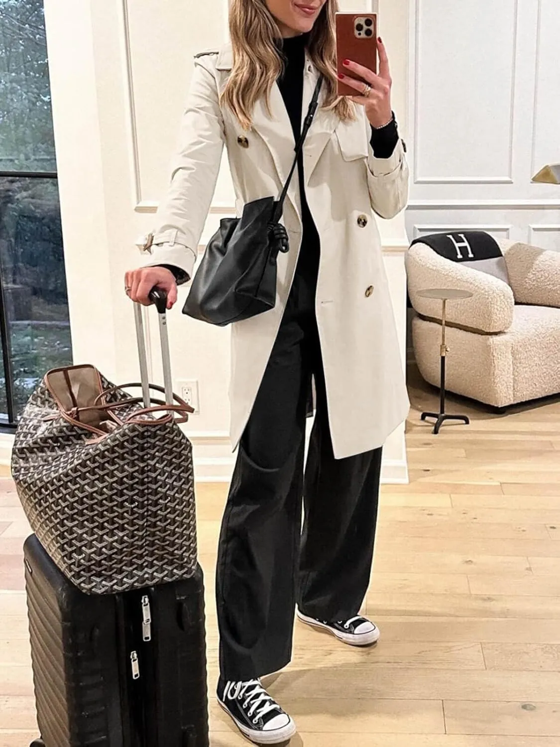 Cicy Bell Womens Long Trench Coat Double Breasted Classic Lapel Fall Overcoat with Belt