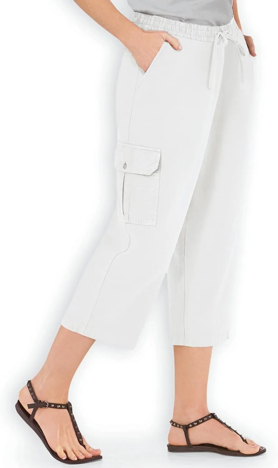 Collections Etc Elastic Waist Cargo Pocket Capri Pant