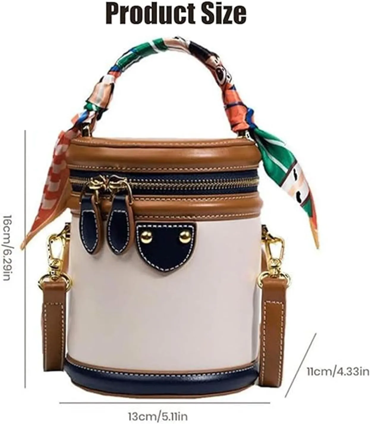 Colorblock Bucket Bag For Women, New Leather Fashion Versatile Colorblock Cylinder Bag, Crossbody, Texture, Casual