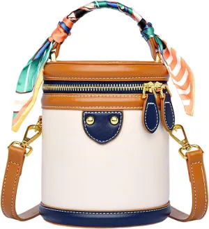 Colorblock Bucket Bag For Women, New Leather Fashion Versatile Colorblock Cylinder Bag, Crossbody, Texture, Casual