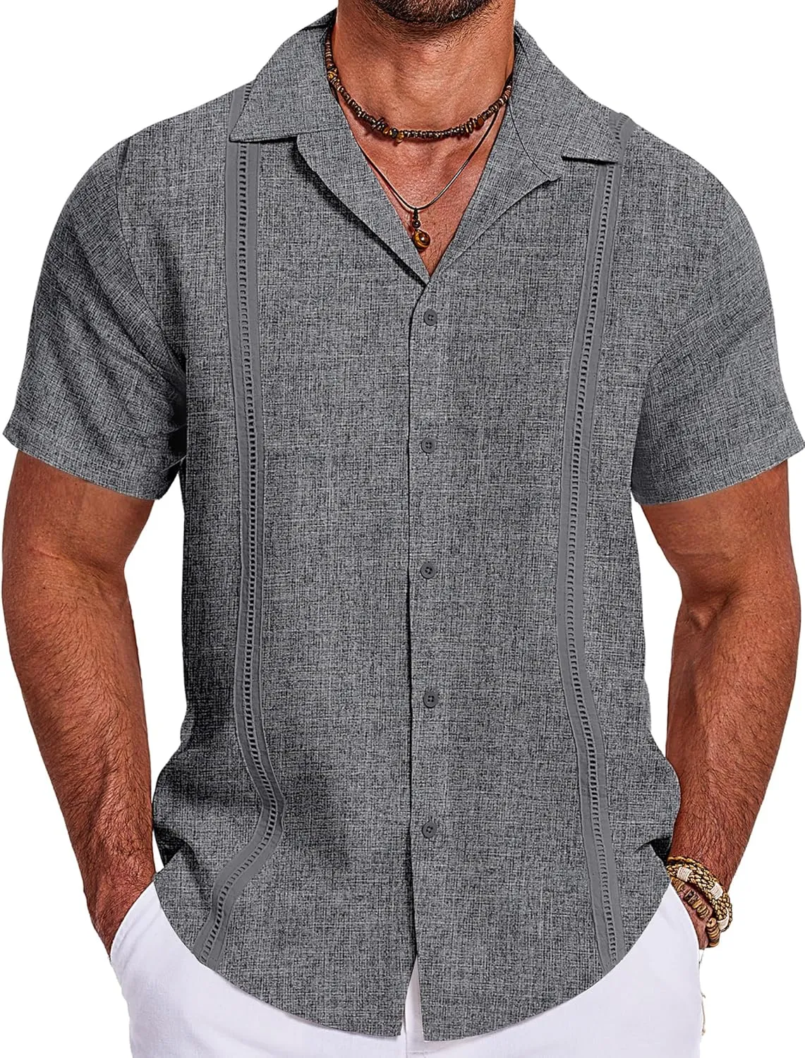 COOFANDY Men's Cuban Guayabera Summer Beach Short Sleeve Casual Vacation Wedding Shirt