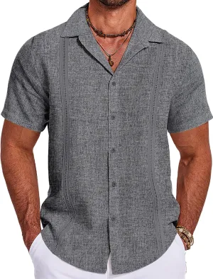 COOFANDY Men's Cuban Guayabera Summer Beach Short Sleeve Casual Vacation Wedding Shirt