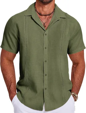COOFANDY Men's Cuban Guayabera Summer Beach Short Sleeve Casual Vacation Wedding Shirt