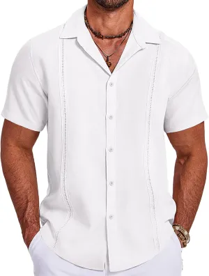COOFANDY Men's Cuban Guayabera Summer Beach Short Sleeve Casual Vacation Wedding Shirt