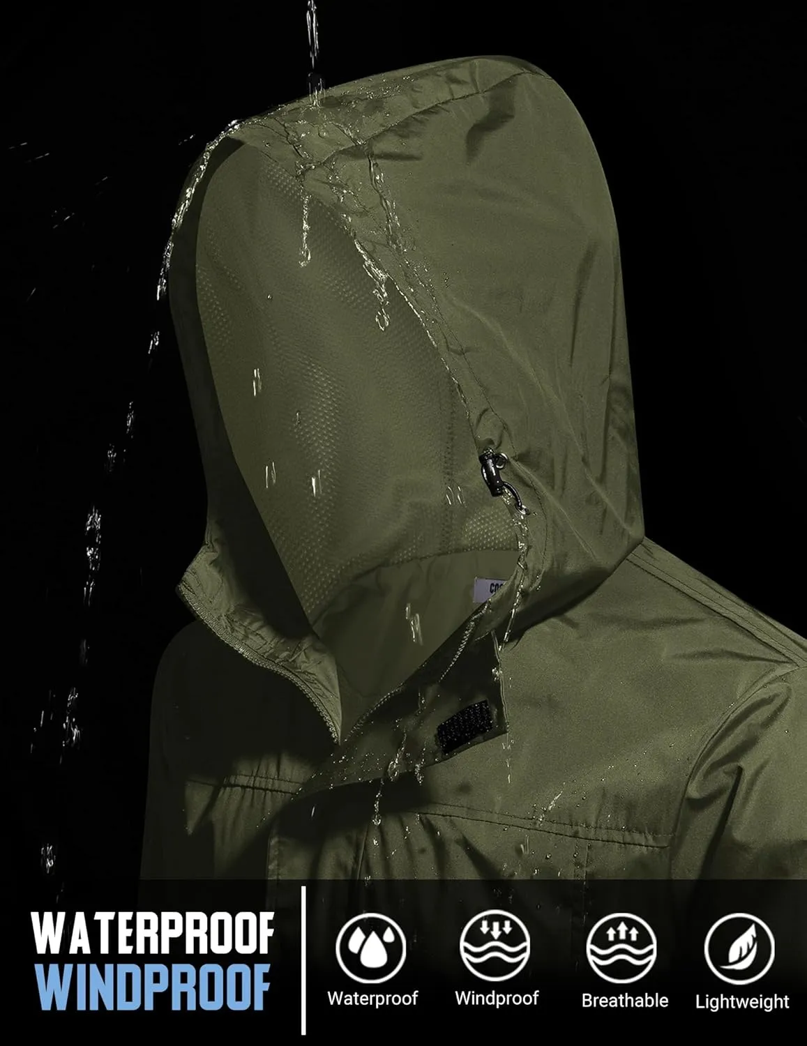 COOFANDY Men's Rain Jacket Waterproof With Hood Lightweight Packable Shell Raincoat Windbreaker For Cycling Golf Travel