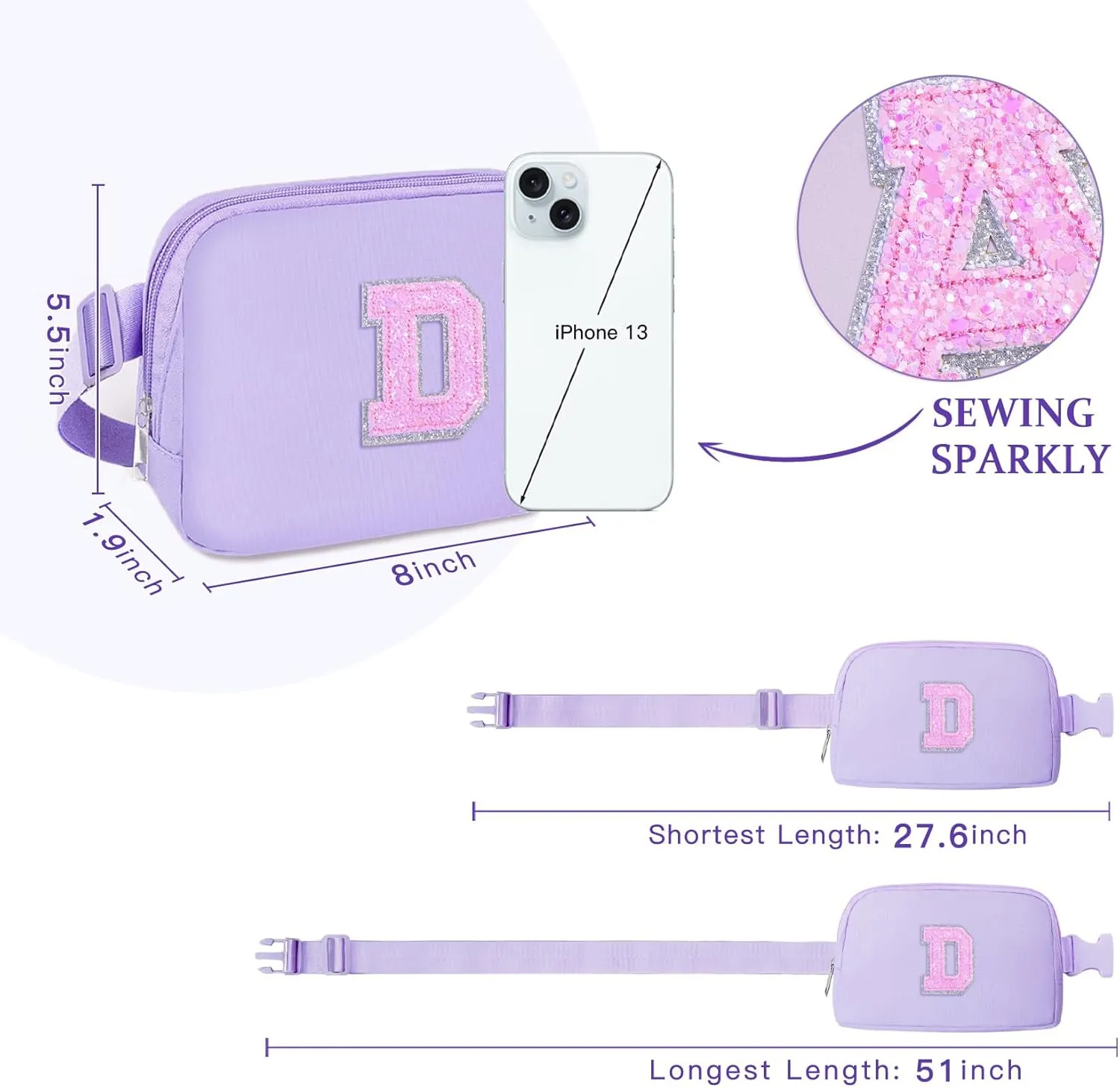 COSHAYSOO Letter Belt Bag Crossbody Initial Fanny Waist Pack Small Cross Body Purse Waterproof Lightweight for Teen Girls Women Traveling Cute Practical Birthday Easter Christmas Gift Purple D
